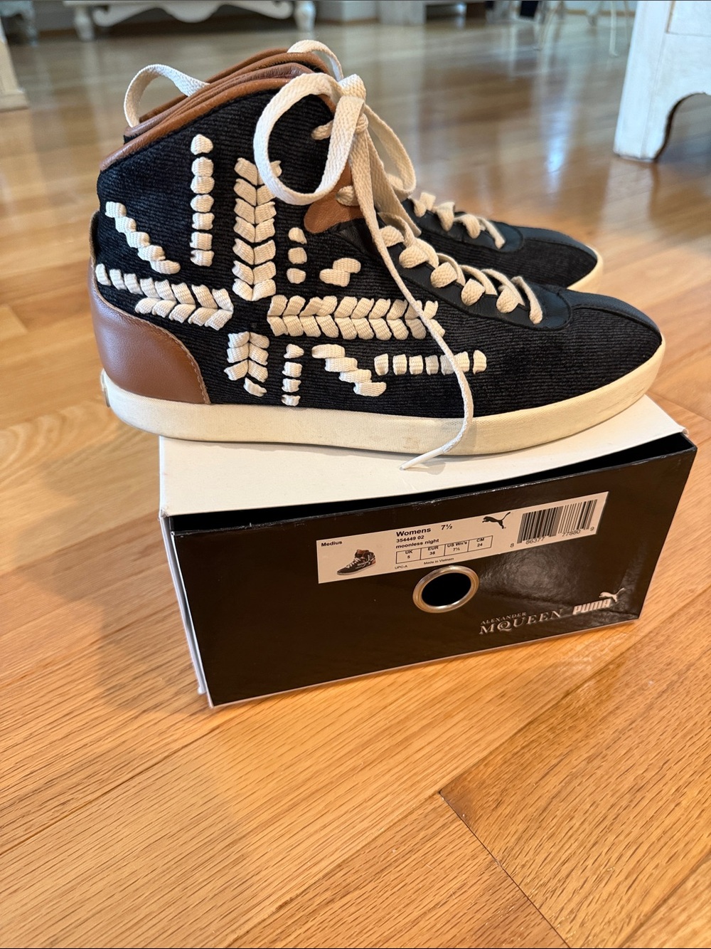 Alexander McQueen x Puma Black High-Top Sneakers with Cream Weave